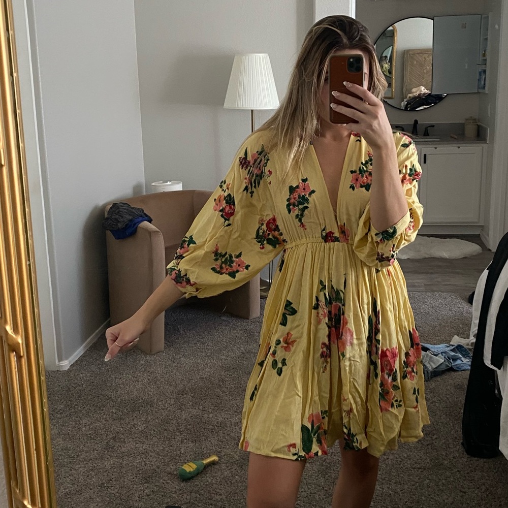 BOUTIQUE FLORAL LINEN DRESS SIZE S